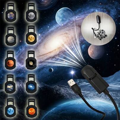 1/3颗LED星空银河投影灯，包含行星、月球、地球、木星、仙女座等，360°旋转，桌面装饰灯，适用于卧室天花板、拍照背景、情人节、求婚、婚礼、露营、万圣节、圣诞节等场合 - ABS材质，无需电池，插电供电