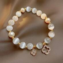 Kirykle Natural Crystal Bracelet For Women White Opal Stone Pearl Fashion Lucky Four-Leaf Clover Women's Jewelry Bangles Gift - KRB6541-4 - 查看 9