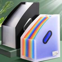 Organizador de archivos portátil y expandible de 1 pieza, contenedor de almacenamiento de suministros de oficina de papel multicapa, clasificación de archivos plegable. - Negro - Ver 2