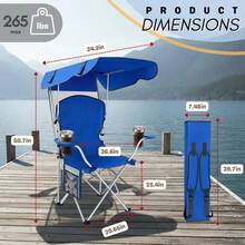 Folding Camping Chair With Canopy Portable Foldable Beach Chair W/ Sun Shade -- Blue - As Pic - View 7