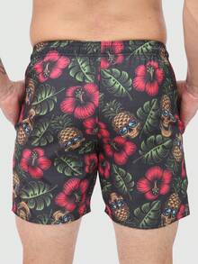 Men's Basic Blue Foliage Shorts In Tactel Fabric With Pockets And Drawstring - Ideal For Beach, Training, And Running. - Skull - View 3