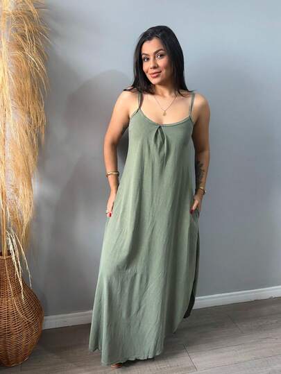 Vestido Deza Alcinha   Simples    Assimétrico  Bolso    Noite  Praia