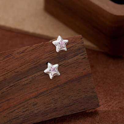 Bông tai hình ngôi sao năm cánh bằng bạc Sterling 925, thiết kế tối giản tinh tế dành cho bé gái.