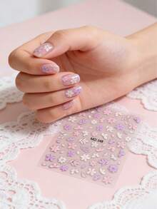 Summer Floral Embossed Nail Stickers, Delicate Chinese Style Embroidered Flower Petal DIY Nail Art Decals - Pink - View 5