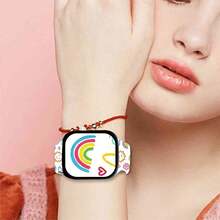Bedrucktes Silikon Uhrenarmband, kompatibel mit Apple Watch 38mm, 40mm, 41mm, 42mm, 44mm, 45mm, 49mm, geeignet für Apple Watch SE, Series 9, 8, 7, 6, 5, 4, 3, 2, 1, unisex, farbbeständiges Silikon, süßes buntes Kritzelmuster - Rot-Weiß - Übersicht 6
