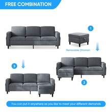Modern Linen L-Shaped Sectional Sofa 3-Seater With Storage Footstool For Living Room - Dark Grey - View 3