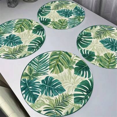 Bộ 4 tấm lót bàn tròn họa tiết cây cỏ biển, tấm lót trang trí, chống nhăn, kích thước 30*36cm, thích hợp cho sinh nhật, tân gia, lễ kỷ niệm, tiệc tùng, bữa tối gia đình, có thể giặt máy, một món quà tuyệt vời.