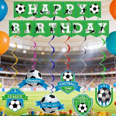 Conjunto de banderines en espiral con tema de fútbol, conjunto de banderas con tema de fútbol para eventos, conjunto de artículos para fiestas, decoraciones para bares y clubes, decoración para aficionados al fútbol