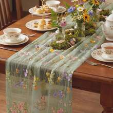 Sage Green Floral Table Runner Embroidery Tulle Spring Wildflower Table Runner Seasonal Summer Butterfly Kitchen Dining Gauze Decoration For Wedding Baby Shower Birthday Party (1 Pc) - Multicolor - View 16