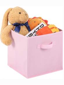 1/3/6pcs Foldable Fabric Storage Boxes With Handles, Multi-Color Options, Collapsible Closet Organizers, Kids Room Toy Storage Baskets, Home Organization Containers - Pink - View 9