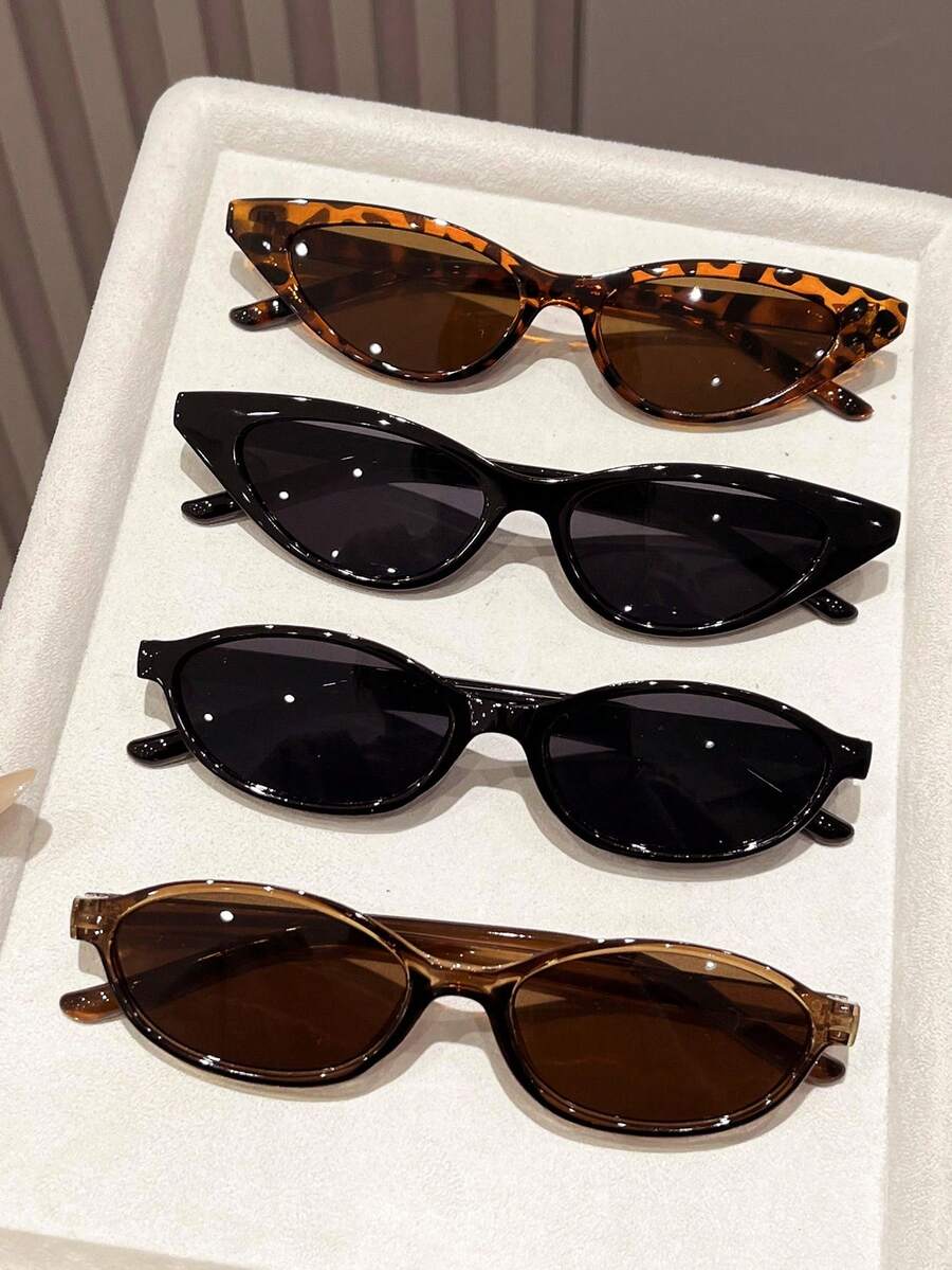 4 Pairs New Retro Cat Eye Glasses Sets, Multi-Color Fashion Versatile Glasses Combo, Suitable For Travel, Beach, Bar, Daily Wear