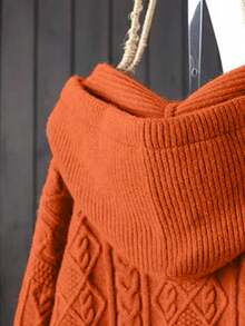 Plus Size Hooded Long Sleeve Sweater, Autumn/Winter - Orange - View 3