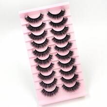 Lông mi giả 5D giả lông chồn, 10 cặp, kiểu đan chéo mềm mại, tự nhiên, dày và bồng bềnh, thích hợp sử dụng hàng ngày. - màu đen - Xem 2