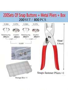 400/800pcs Metal Snap Buttons, 100/200sets Five-Claw Snap Pliers Tool (With Tool Box), Suitable For Clothing, Leather Handcraft Sewing Snap Pliers Tool - Silver - View 8