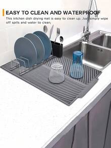 硅胶沥水垫，斜面沥水垫，晾干垫，厨房台面砧板，冰箱抽屉垫，柔软陶瓷质感沥水垫，易于清洁，防滑，耐热，耐磨，可折叠硅胶不锈钢沥水架 - 灰色 - 查看 2