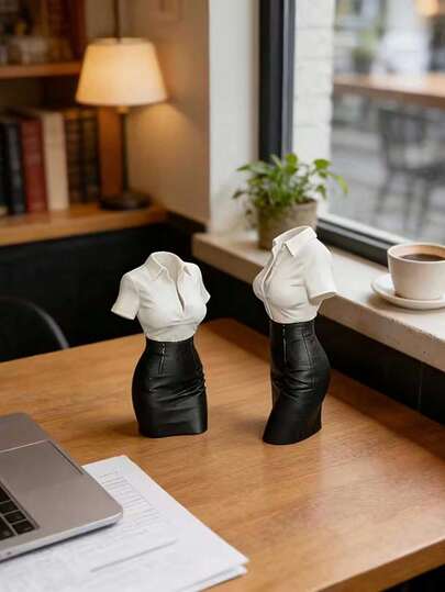 Tượng bán thân nữ in 3D trang trí - Phụ kiện bàn làm việc chuyên nghiệp với áo sơ mi trắng và váy da mô phỏng, thích hợp đặt tại bàn làm việc, tượng bán thân nam và nữ bằng nhựa, phù hợp để trang trí công ty.