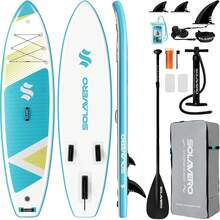 Inflatable Stand Up Paddle Board With Accessories, Wide Stable SUP Yoga Board, Non-Slip Deck, Paddle, Pump, Leash & Carry Bag For Youth & Adults, Three Removable Fins Non-Slip Paddleboard For Adults Of All Skill Levels - Cadet Blue - View 2