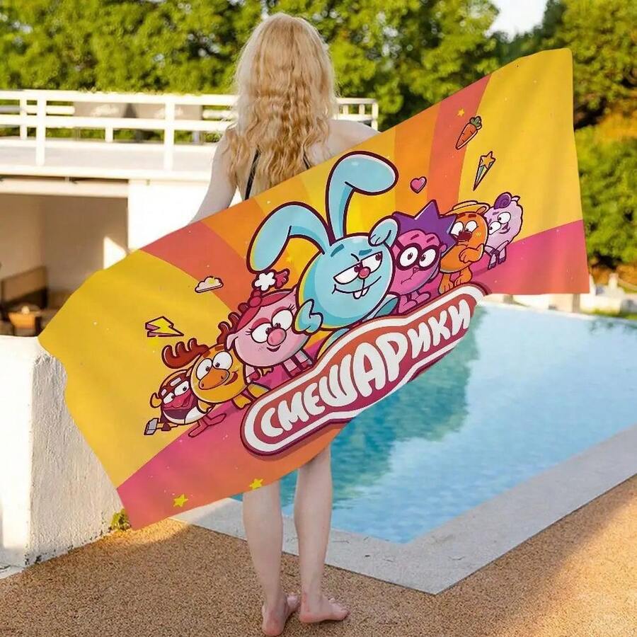 Cartoon Animation Popular S-Smeshariki Anime Beach Swimming Towel Absorbent Washcloth's Gifts Travel Camping Gym - 黑色 - 查看 1