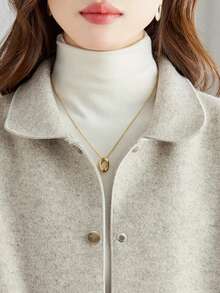 Fashionable Minimalist Women's Lapel Single-Breasted Overcoat, Casual Loose Solid Color Long Sleeve Retro Elegant Style, Paired With Fashionable - Light Grey - View 4
