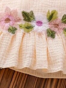 Vintage Embroidered Floral Trim Camisole Top And Minimalist Triangle Bottoms Set, Summer - Apricot - View 5
