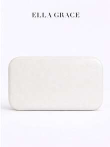 ELLA GRACE - 简约白色纹理手拿包，配金色金属细节，优雅女士晚宴包 - 白色 - 查看 4