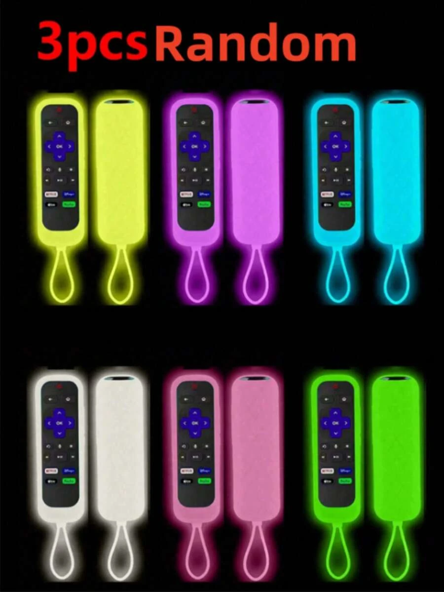 3pcs Silicone Luminous Remote Control Protective Cover For TCL ROKU Series RC280TV,Anti-Dropping, Glow-In-The-Dark For Better Night Use - 3PC Random Color - View 1