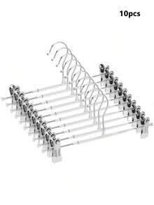 10 pièces Cintres essentiels pour la maison pour les porte-pantalons, solution de rangement pour armoire, pinces à pantalons sans couture robustes pour séchage intérieur et extérieur, pinces à jupes, support de rangement pour vêtements, cintres à pantalons, organisateur de placard pour chambre, cuisine, buanderie, dortoir, accessoires de rangement gain de place, outils de soin des vêtements pour usage quotidien et stockage à la maison - Voir 10