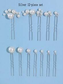 6/12pcs Wedding Bridal Hair Accessories, Minimalist Hair Clips, Faux Pearl Style Hair Clips, Suitable For Wedding Occasions And Photography, U-Shaped Hair Clips Hair Styling Tools,Elegant,Birthday - Silver - View 5