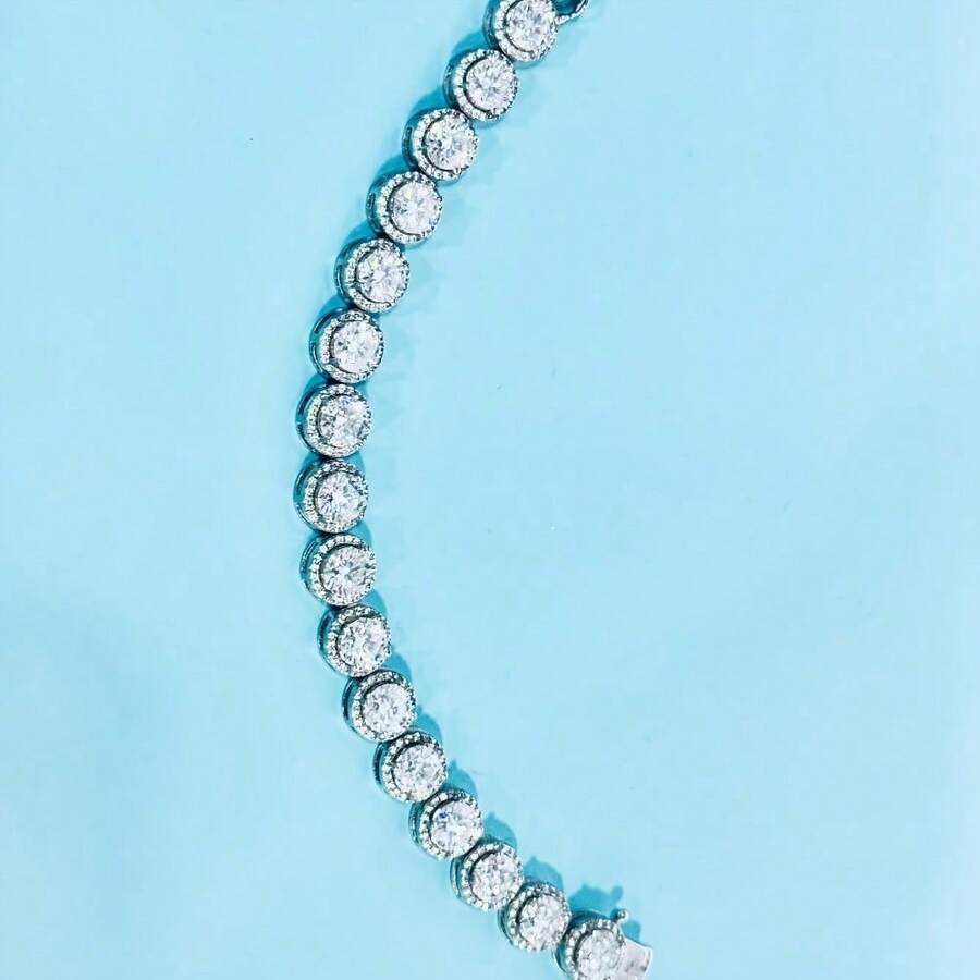 1pc S925 Sterling Silvery 5mm 26-35ct Moissanite Tennis Bracelet - Sparkling Round Brilliant-Cut Synthetic Diamonds, Adjustable Clasp, Elegant Gift For Teenager, Teenager, Birthdays, Weddings, Anniversaries, Engagement, Tennis Bracelet, Wedding Accessory, Sporty Accessory, Durable Jewelry, For Teenager - 8吋 - 查看 1