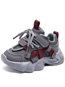1 Pair Baby Thick Sole Shock-Absorbing Non-Slip Sports Shoes PU Upper Low-Top Round Toe Flat Casual Shoes Spring/Autumn - Grey - View 14