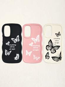 Luxury Butterfly Fashion Phone Cases Butterfly Print Matte Wave Edge 3pcs Creative Soft Case Compatible With IPhone & Galaxy Phones Spring Gift Birthday - Multicolor - View 49