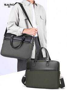 saroxi Men's Classic Briefcase, Can Hold Files, Laptop, Minimalist & Fashionable For Business, Commuting, Travel, High-End Gift Choice For Men - Dark Green - View 3