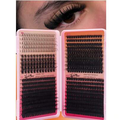 Fengxiu Eyelash 1盒/2盒 640片/1280片 假睫毛簇套装，单片睫毛，D/DD卷度，0.35-0.63英寸效果，DIY假睫毛，50D+80D+100D+120D混合密度，自然蓬松浓密，0.07毫米仿貂毛，适用于圣诞节、万圣节、派对、日常佩戴，必备美妆工具，美容健康，节日魅力美妆，睫毛簇，单片睫毛，假睫毛