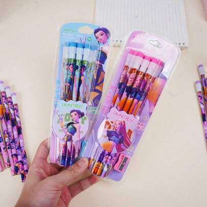 Hasbro K-POP Witch Hunting Girl Group HB Pencil Set, Includes 12 Pencils And 1 Random Pencil Sharpener, Anime-Style High Aesthetic, Suitable For Students, Children, Birthday, Back To School, Party, Easter Gifts