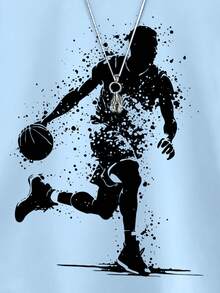 青少年男童时尚涂鸦篮球印花圆领T恤+短裤新款夏季休闲套装 - 彩色 - 查看 6