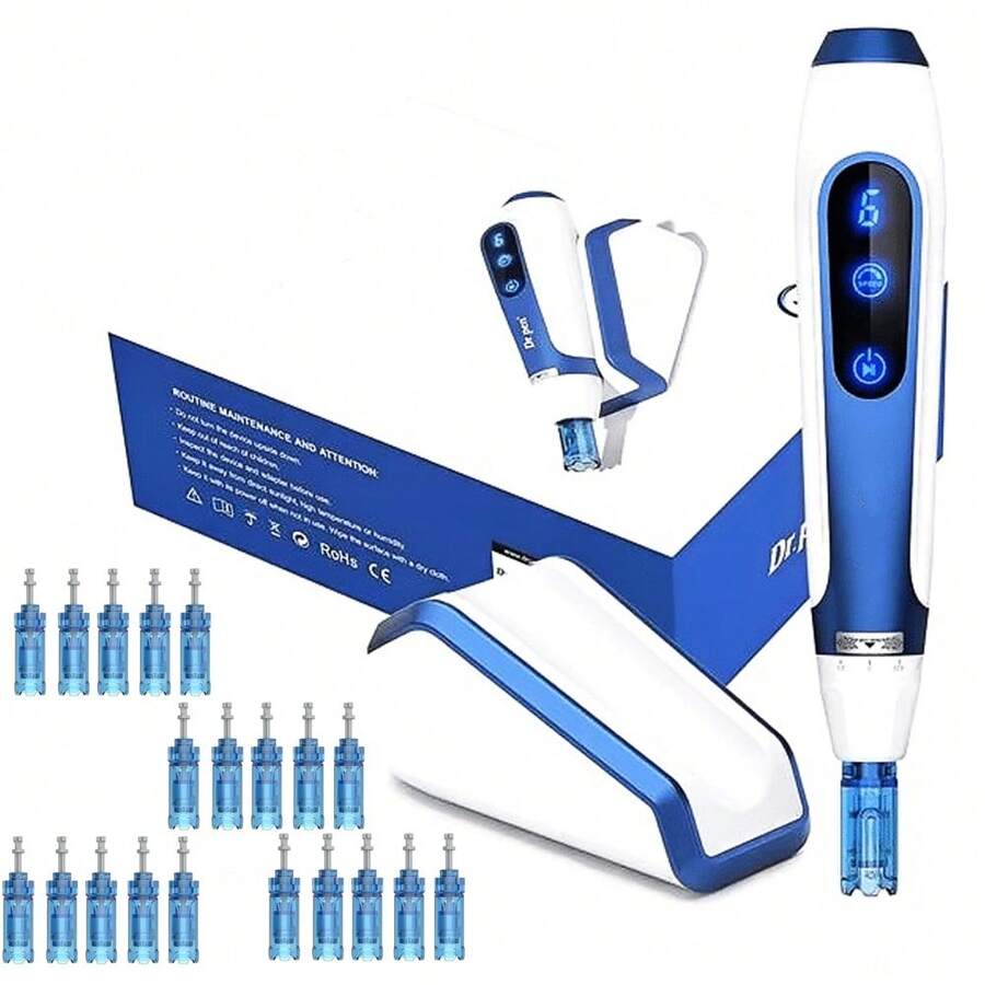 WanTogo A11 Professional Wireless Microneedling Pen And Derma Pen 20 Replacement Cartridges Adjustable Micro Needling Derma Machine With Induction Base For Skin Care A11 - White - View 1
