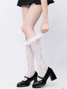 1/3 双春夏薄款过膝袜，芭蕾舞鞋款中筒袜，洛丽塔蝴蝶结袜，网眼镂空长袜，隐形袜，蕾丝边直筒袜 - 彩色 - 查看 9