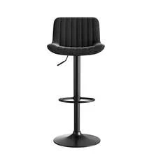 Set Of 4 Black Swivel Bar Stools For Dining Room – Velvet Upholstery, Adjustable Height, 360° Rotation - Black + Iron + Metal and Wood + Velvet + Foam + 4 Weapons - View 4