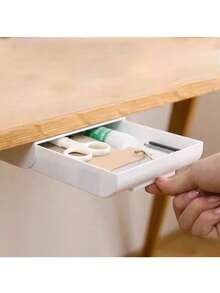 1 pieza Caja de almacenamiento estilo cajón invisible, organizador de escritorio para artículos de papelería, almacenamiento oculto en la parte inferior del escritorio del dormitorio, sin necesidad de perforar - Multicolor - Ver 2