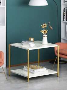 Mesas De Centro y Laterales Cuadradas Minimalistas Modernas Mesa Auxiliar y Buró de Noche con Estantes para Recámara Ideal para Uso en Hogar y Sala Ideal para Regalo en Cumpleaños y Fiestas - Blanco - Ver 2