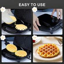 YASHE Mini Waffle Maker 750W, Double 4-Inch Belgian Waffles Iron, Nonstick Plates, Compact Breakfast Appliance, Easy To Clean, Perfect For Kids & Family Breakfast - ABS07-B - 查看 5