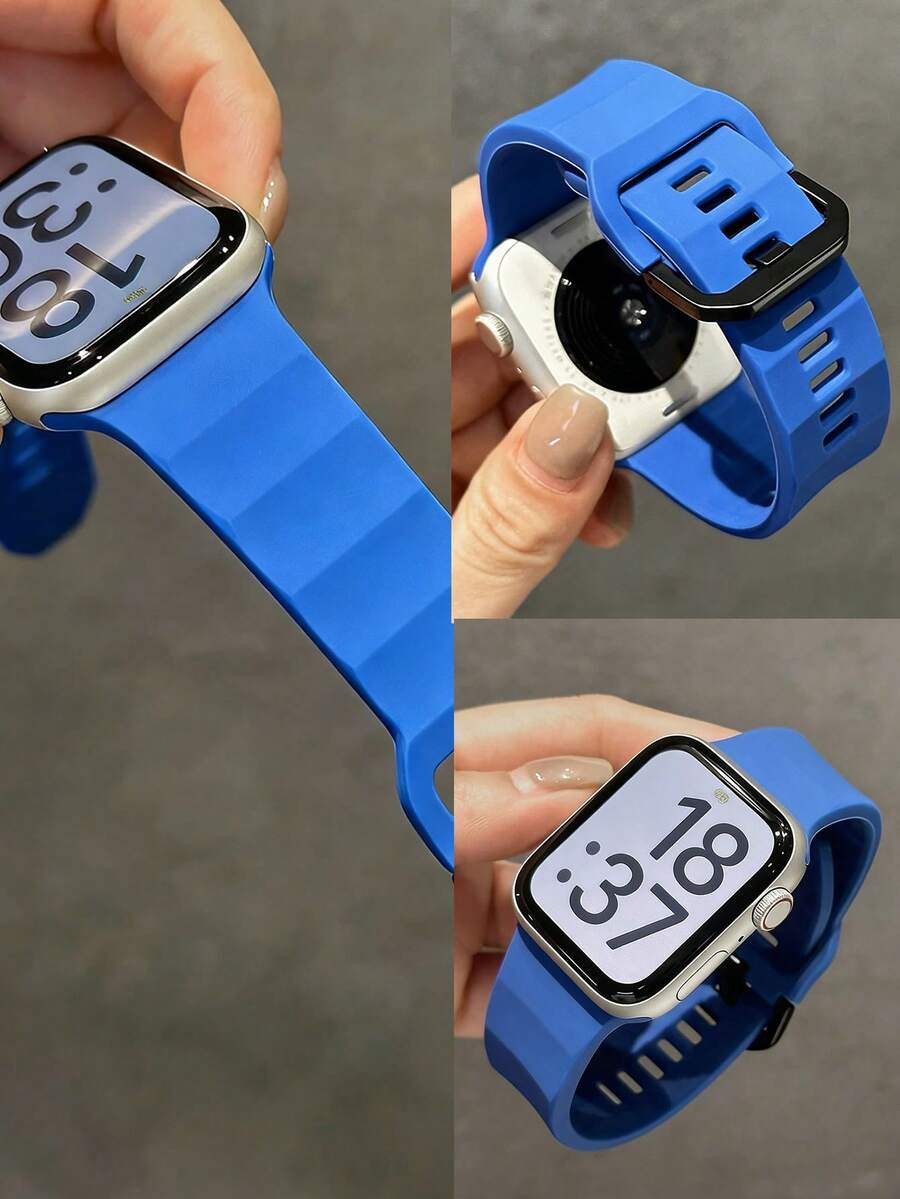 Sports Silicone Watch Band For Apple Watch Series 10/9/8/7/6/5/4/3/2/1 SE Ultra 2/1 – Breathable Unisex Watch Strap, Summer-Friendly Replacement Watch Accessories - Blue - View 1