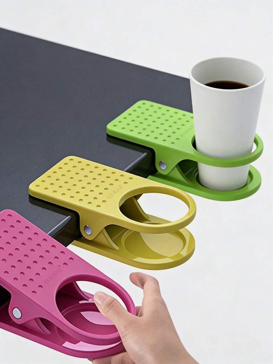 1pc Multi-Color Anti-Spill Desk Cup Holder Clip, Portable Clip-On Cup Rack With Extended Tabletop Design, Made Of Sturdy Plastic With Non-Slip Dotted Surface, Suitable For Preventing Spills On Office Desks, Study Tables And Home Workstations, Can Hold Coffee Cups, Water Bottles And Mugs, Helps Organize Desk And Save Space - Tableside Water Cup Clip - View 1