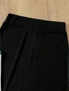 Conjunto de 2 piezas de camiseta sin mangas y falda larga de unicolor con ribete de contraste en estilo vintage elegante para resort, primavera/verano - Blanco y Negro - Ver 3