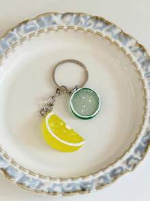 Accesorio colgante creativo con forma de fruta simulada, naranja y limón, como accesorio para bolsos, regalos para maestros - Amarillo - Ver 3