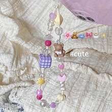 Adorable Bear-Themed Beaded Phone Chain With A Unique Design, Featuring A Girly Heart And Plaid Pattern, Perfect For Hanging Your Phone, Camera - Multicolor - View 2