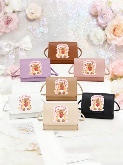 1个女童迷你斜挎包，可爱卡通水豚图案，水豚印花休闲斜挎单肩包，零钱包，钱包，旅行，购物，日常使用，生日礼物，送礼佳品