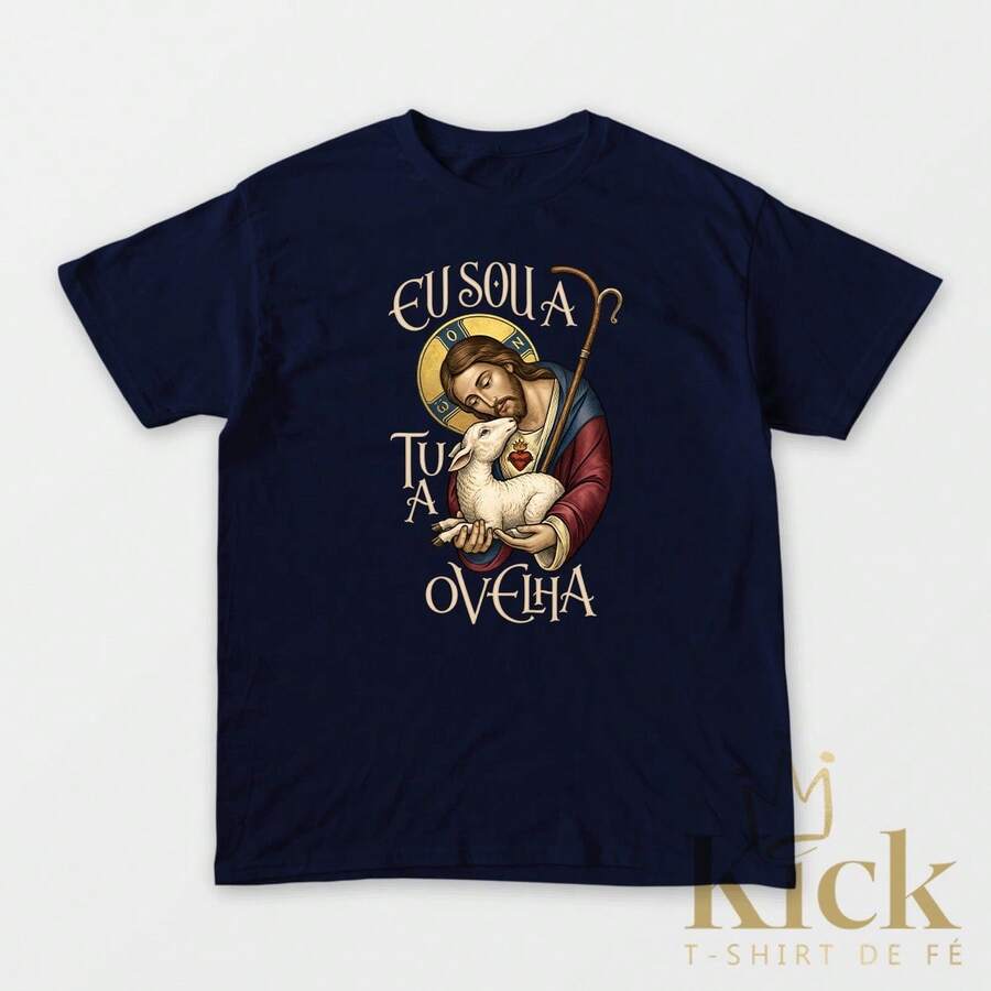 Women's Christian T-Shirt "Sheep Of Jesus," Religious Style, In Premium Cotton - Navy Blue - View 1