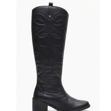 Women's Off-White Knee-High Boots, Rodeo Style, Boots With Embroidery, Casual Style - 黑色 - 查看 11
