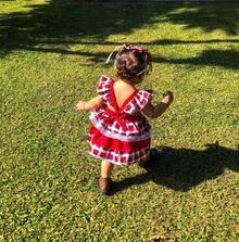 romper junino infantil jardineira junina bebe vestido quadrilha vestido são João menina - Vermelho - Visão 3